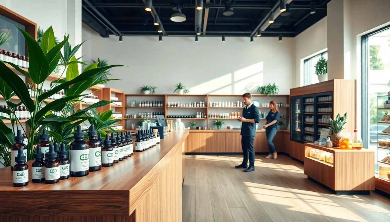 Shop for CBD Canada products featuring a modern CBD oil shop layout and vibrant displays.