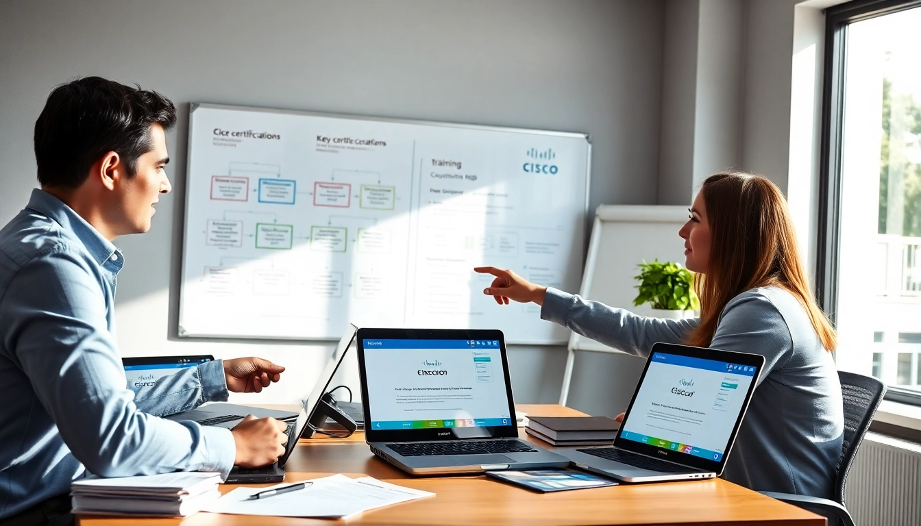 Cisco partner certification help with professionals collaborating in a bright office.