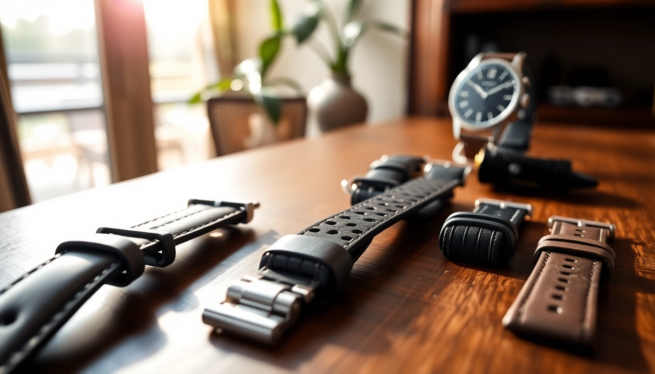 Showcasing stylish watch bands made from leather, metal, and silicone with elegant details.