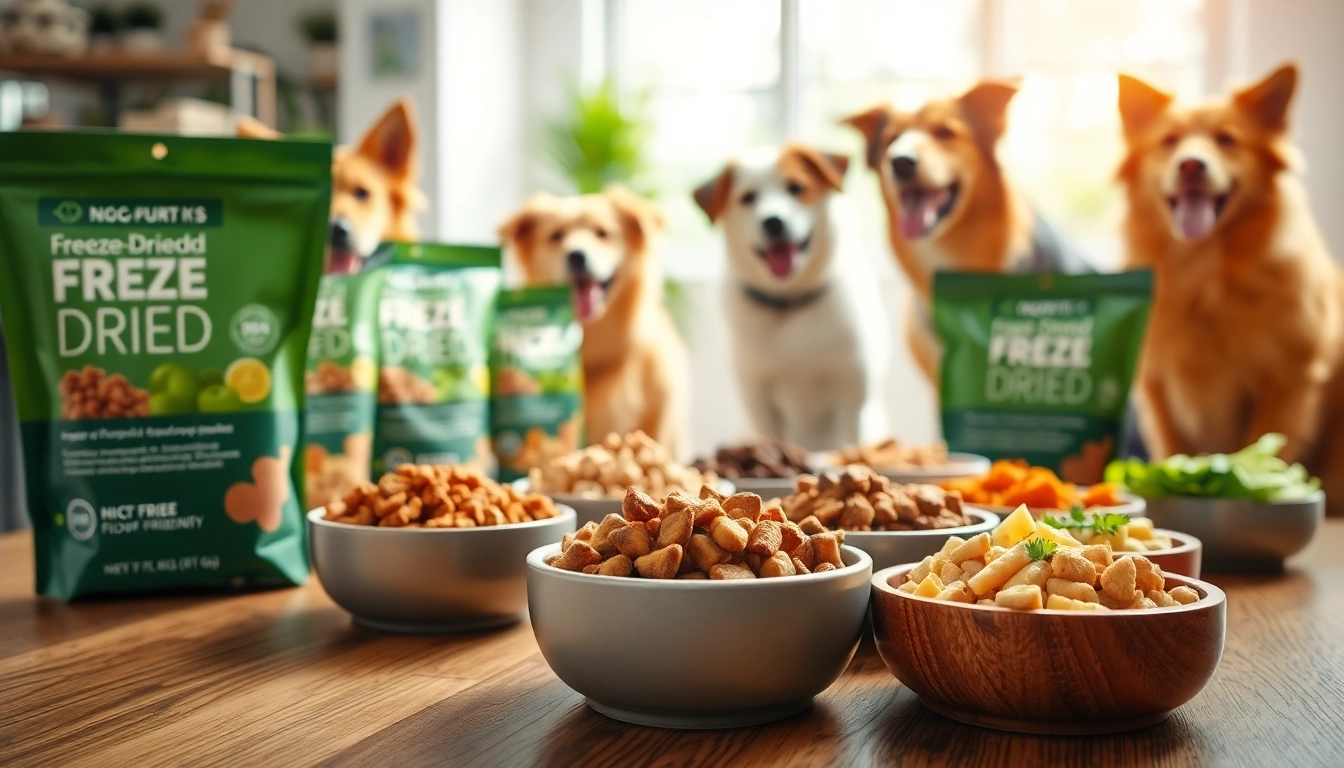 Showcasing dr marty pet food canada in eco-friendly packaging on a wooden table with happy dogs.