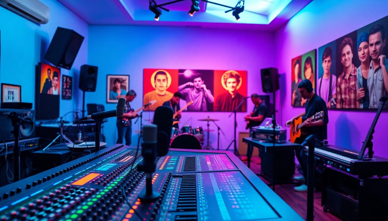 Boost your reach with music promotion services in a vibrant studio atmosphere full of creativity.
