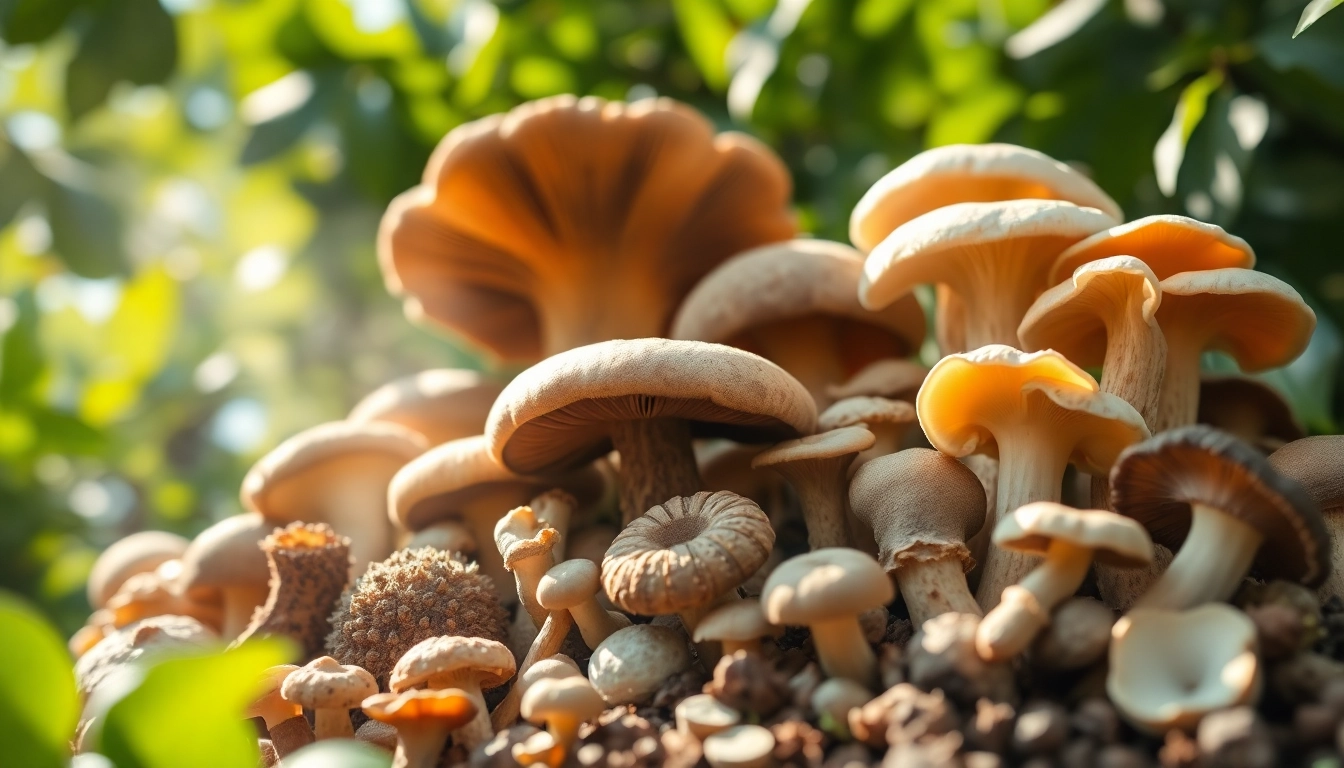 Highlighting the health benefits of Mushroom Complex with a vibrant display of various mushrooms.