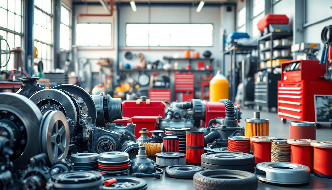 Showcase auto parts for all vehicle types in a professional garage setting.