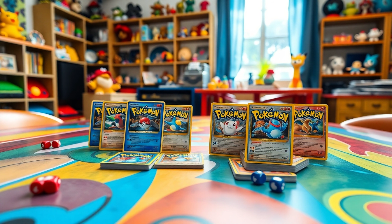 Showcase of vibrant Pokémon TCG cards in India on a gaming table, featuring engaging designs and accessories.