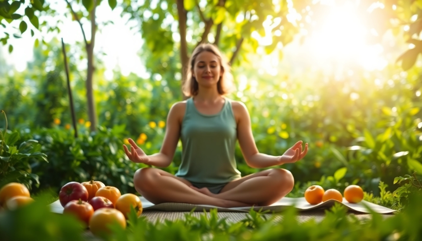Person practicing Heilfasten surrounded by nature and fresh produce.