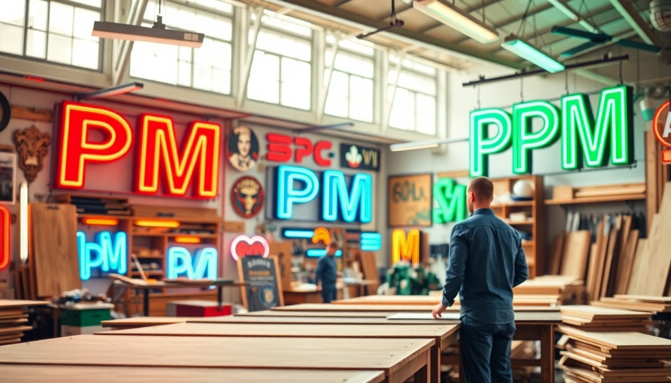 Creating custom pm signs with skilled artisans in a vibrant workshop setting.