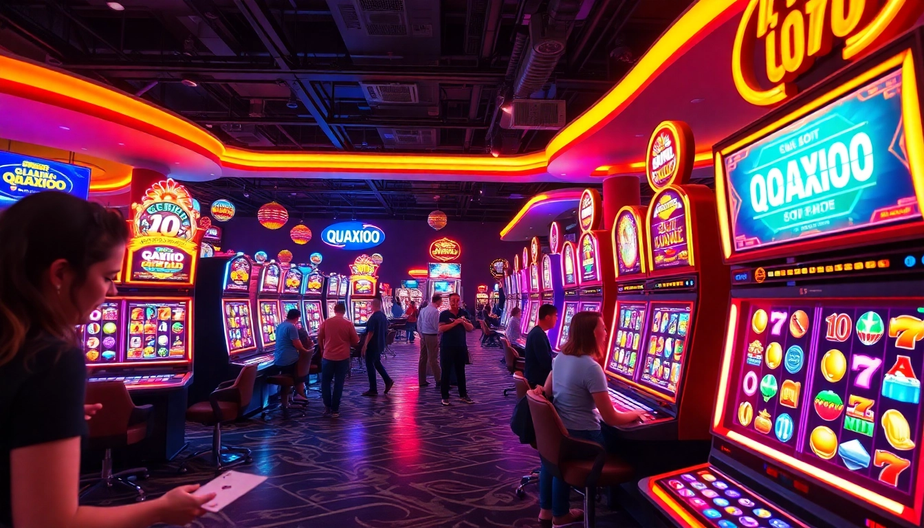Menangkan permainan QQAXIOO slot dengan suasana kasino yang penuh warna dan energi.