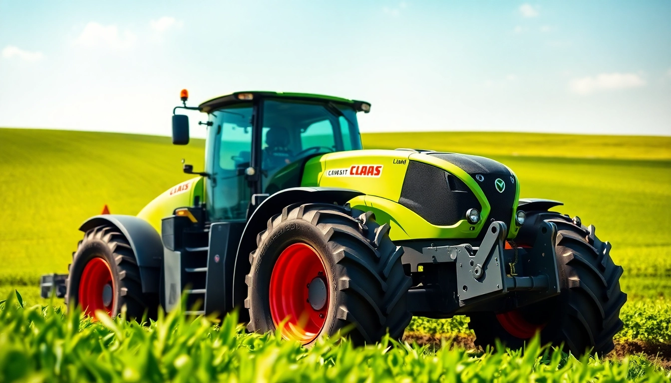 Claas Traktor im Einsatz auf einem weitläufigen Feld.