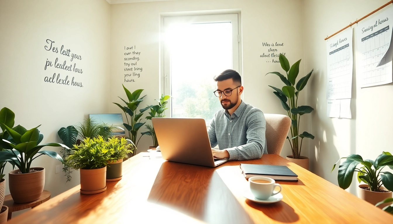 Engaged professional in a vibrant home office showcasing side hustles with flexible hours.