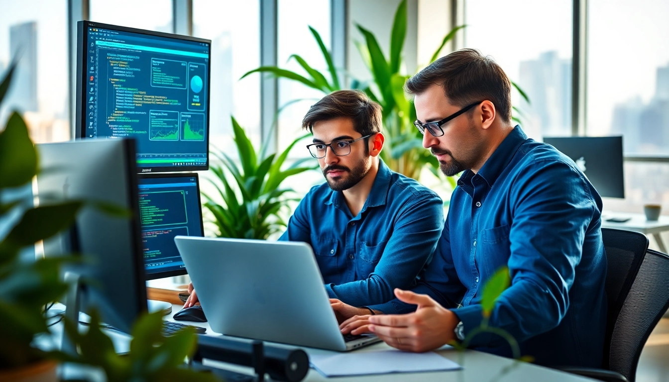 Site reliability engineering experts collaborating in a modern office environment.
