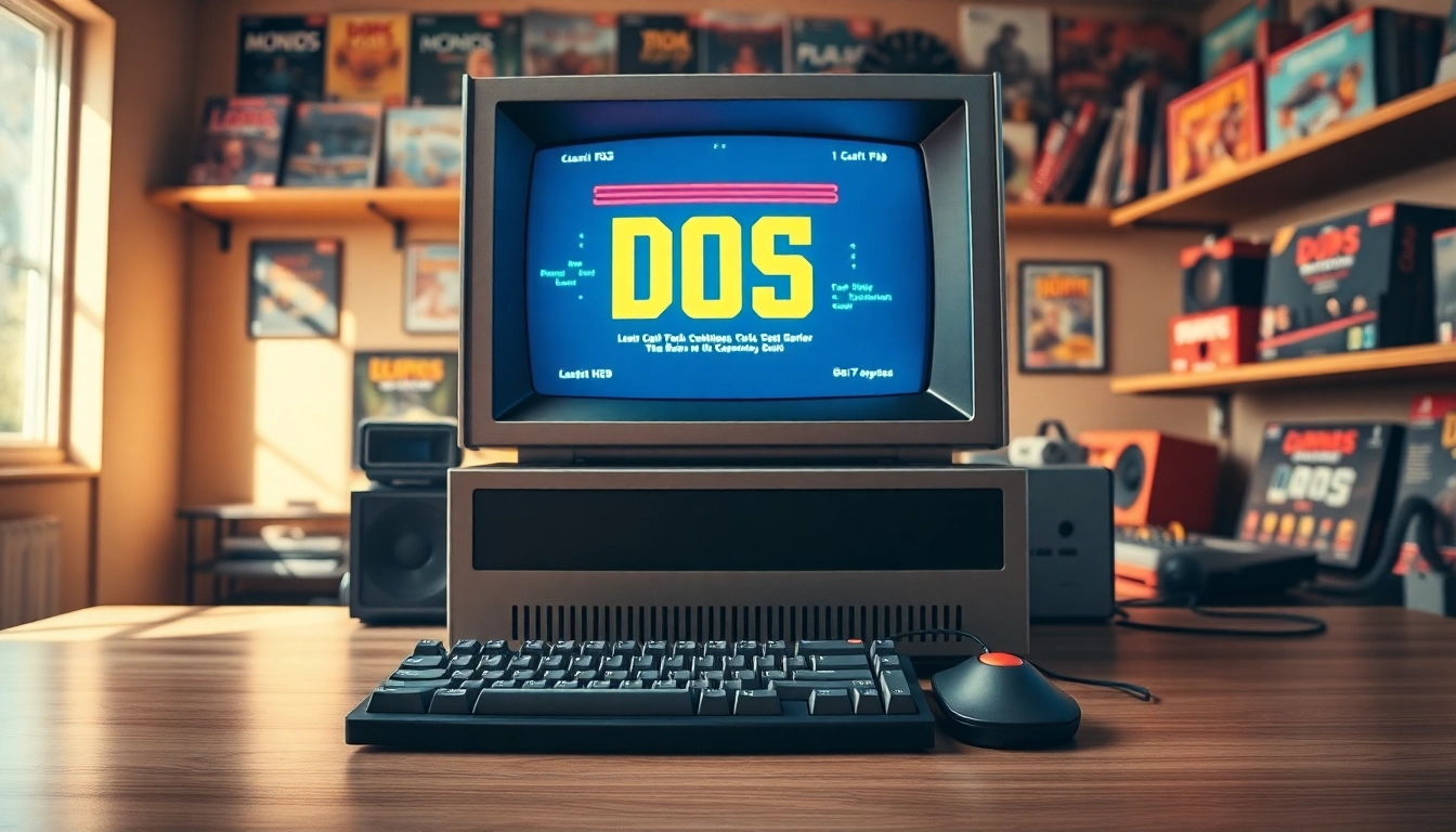 Engaging setup to play dos games with vintage computer and colorful retro design