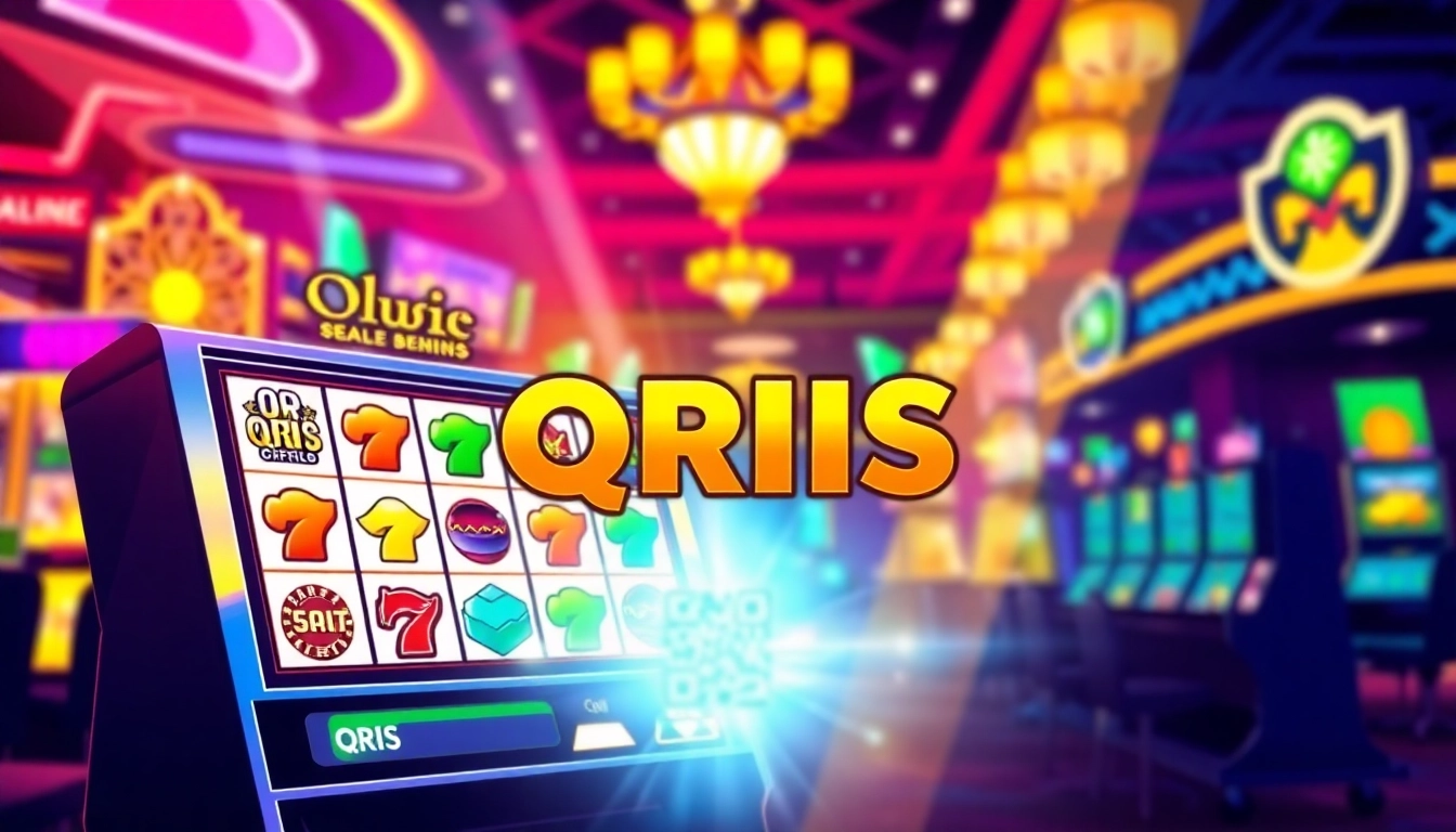 Slot QRIS game interface showcasing colorful reels and QRIS deposit features.