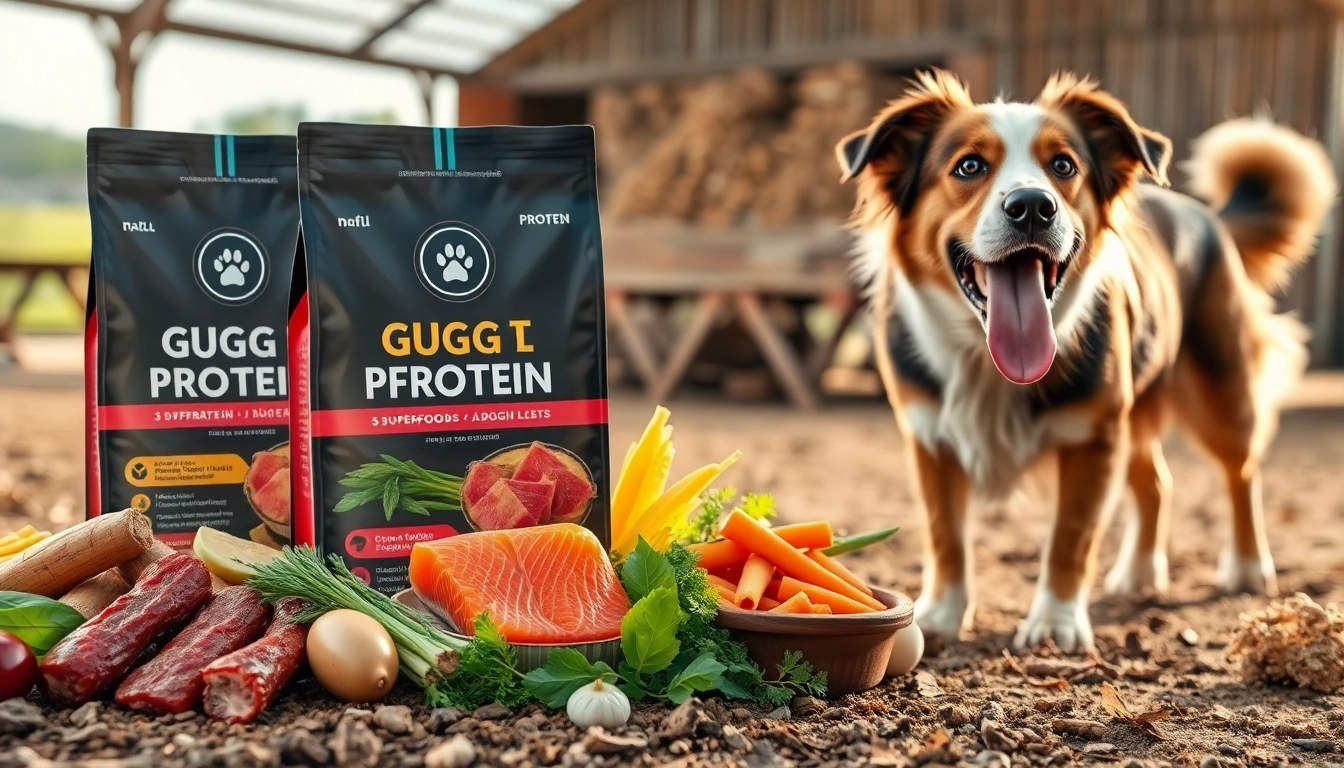 Showcasing badlands ranch dog food canada with vibrant ingredients and a happy dog in a natural setting.