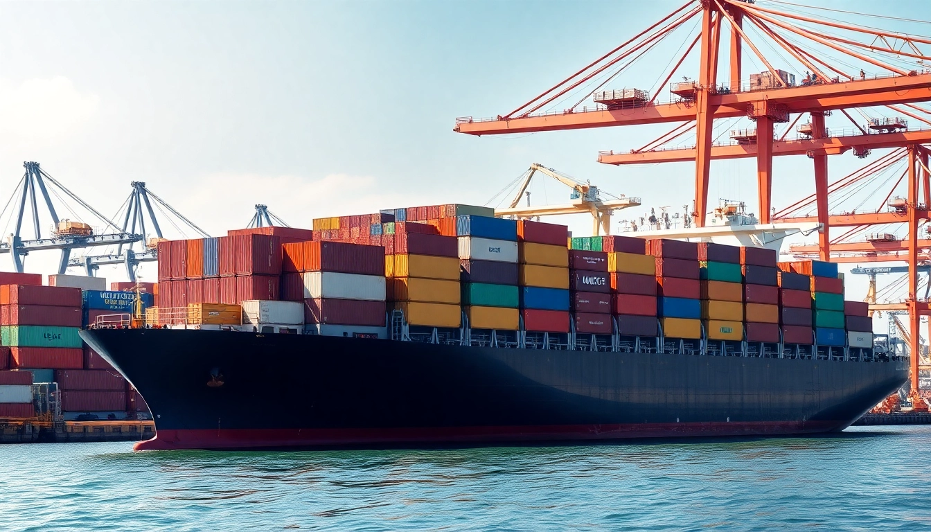Exports showcased through a busy cargo ship environment, highlighting global trade activities.