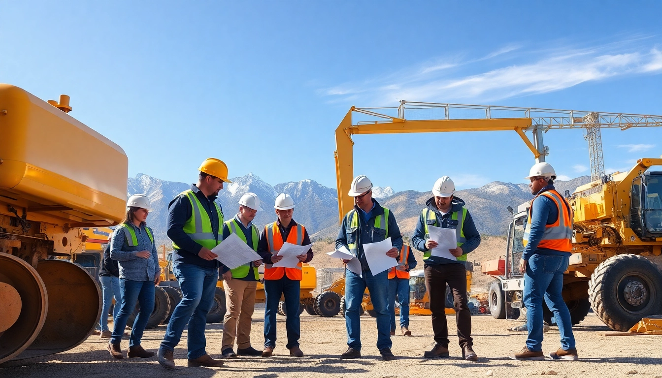 Showcase a vibrant construction association colorado collaboration on a project site with diverse professionals.