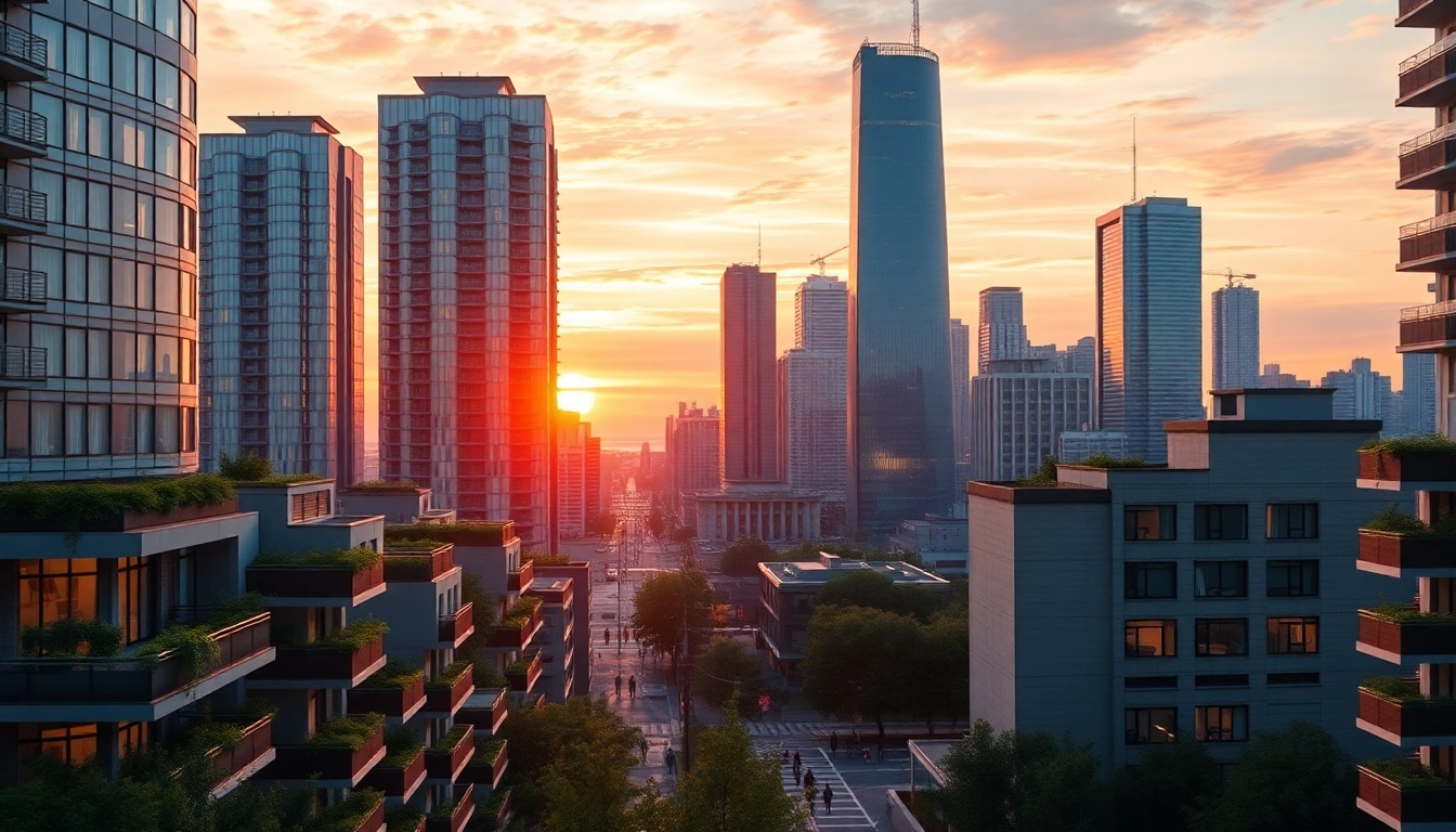 Visuelle Darstellung der urbanen Architektur mit zeitgenössischen Elementen und lebendigen Farben in der visualisierung architektur.
