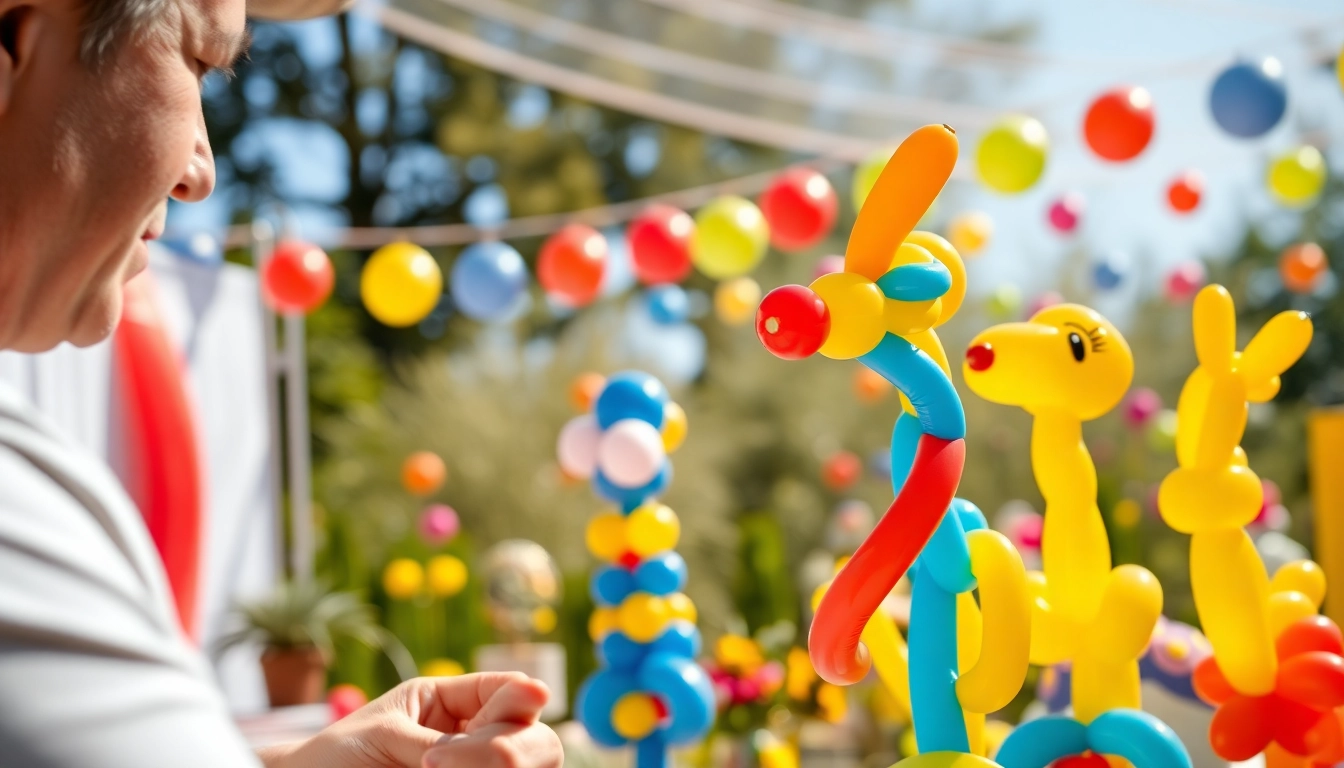 Create intricate balloon art sculptures during a lively outdoor event.