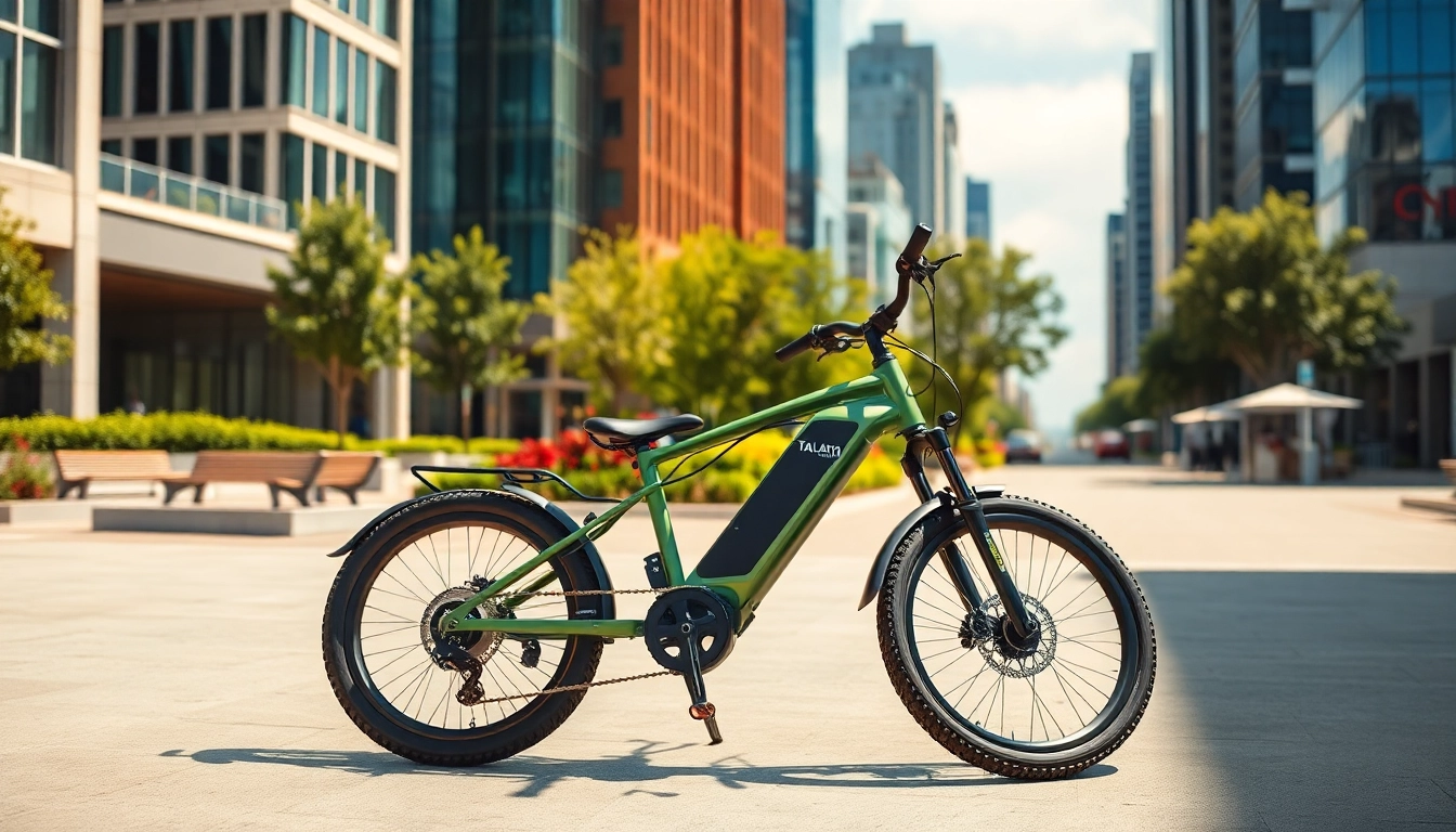 Talaria Komodo bike showcased in a vibrant urban setting with modern architecture.