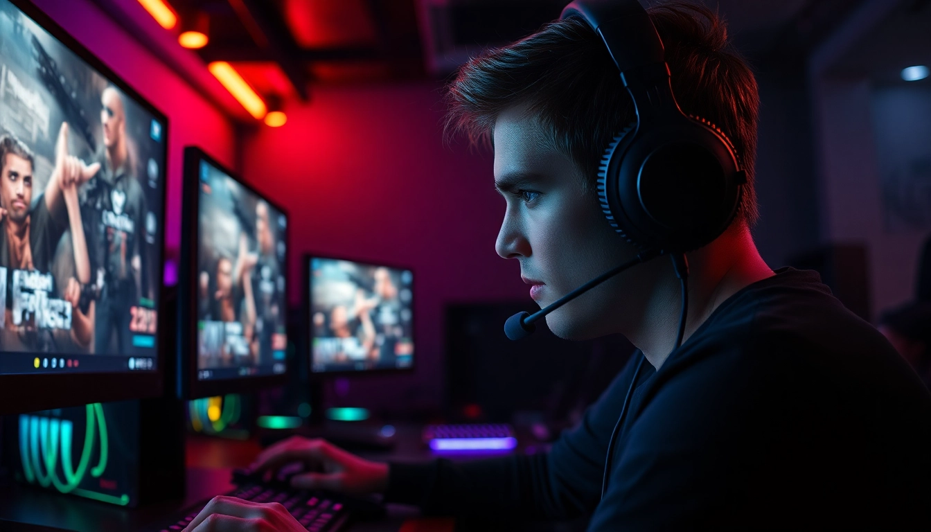 Gaming setup featuring a focused player engaged with Undetected CS2 cheats on multiple monitors.
