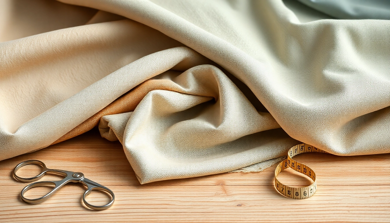 Katoen fabric in various colors showcased with measuring tools, highlighting texture and quality.