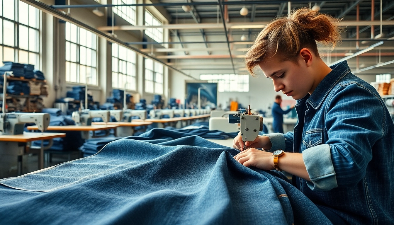 Engagement in the vibrant environment of jeans factory manufacturers showcasing craftsmanship.