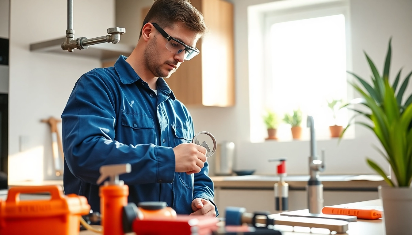 Efficient gas engineer bristol inspecting a new gas installation in a modern kitchen.