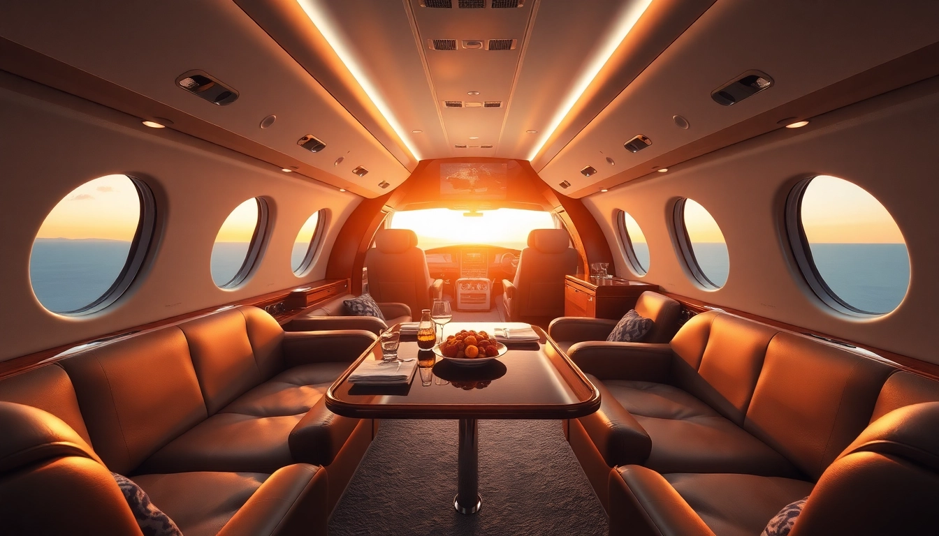 Experience customized luxury aviation with a stunning private jet interior, showcasing elegance and comfort.