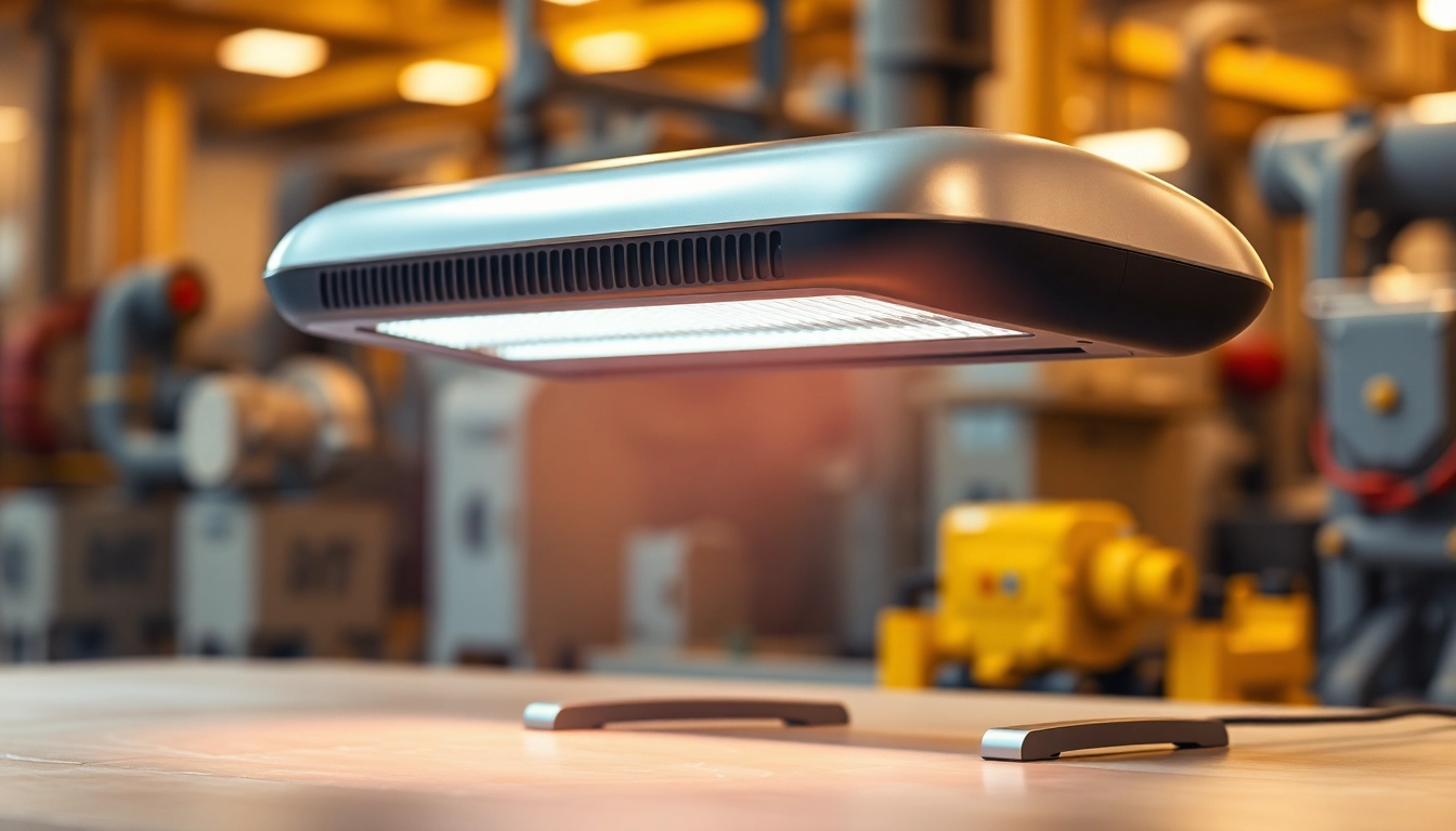 An infrared heating lamp showcasing advanced design and efficiency in an industrial environment.