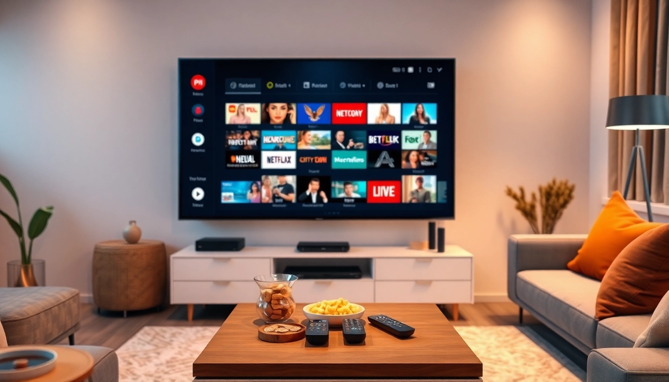 Comprar Listas IPTV en un ambiente acogedor con una pantalla moderna y snacks.