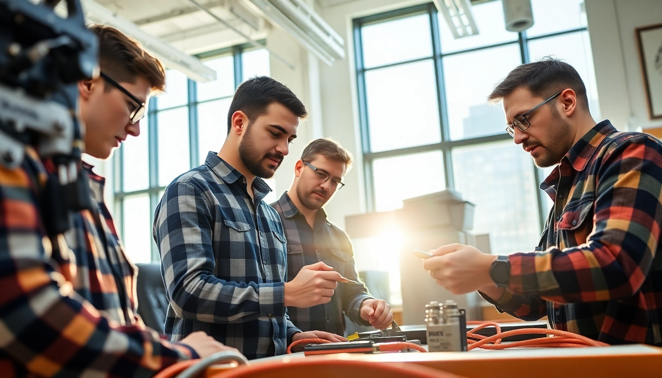 Students learning in an electrician trade school Colorado setting with engaging hands-on training.