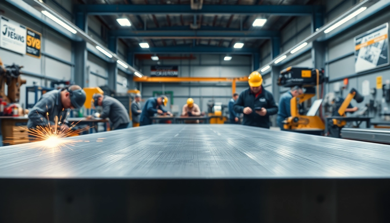Creating custom steel fabrication in a bustling workshop showcasing skilled artisans at work.