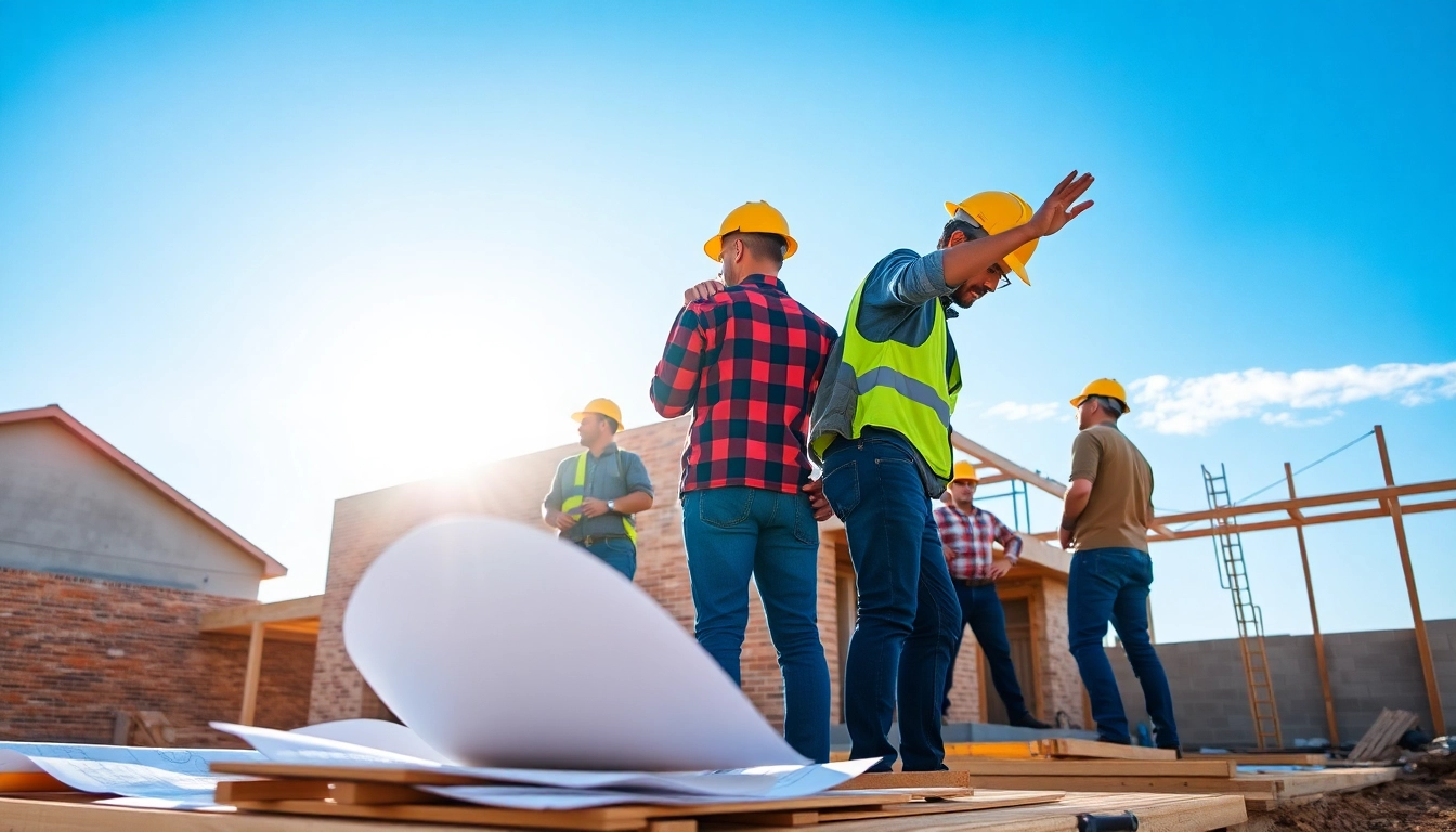 Construction workers actively building a home in Austin construction emphasizing collaboration and progress.