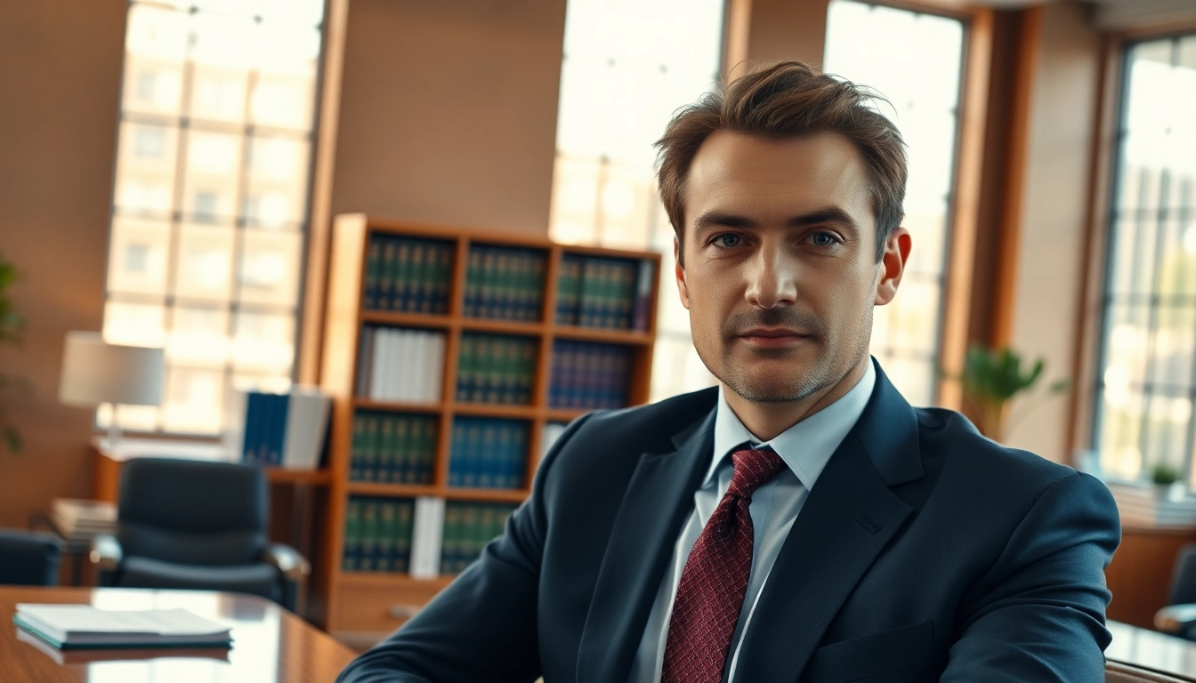Eminent domain lawyer advising a client in a bright, modern office setting.
